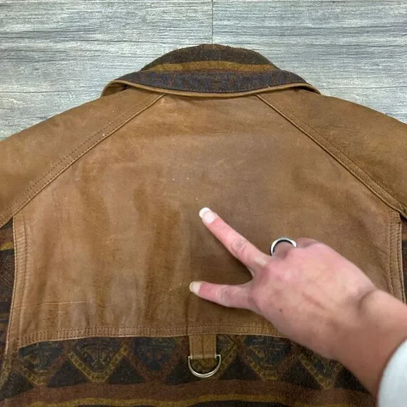 Vintage Winlit Leather Coat Wool Blend Aztec Southwest Women Size Large Brown - Picture 4 of 12
